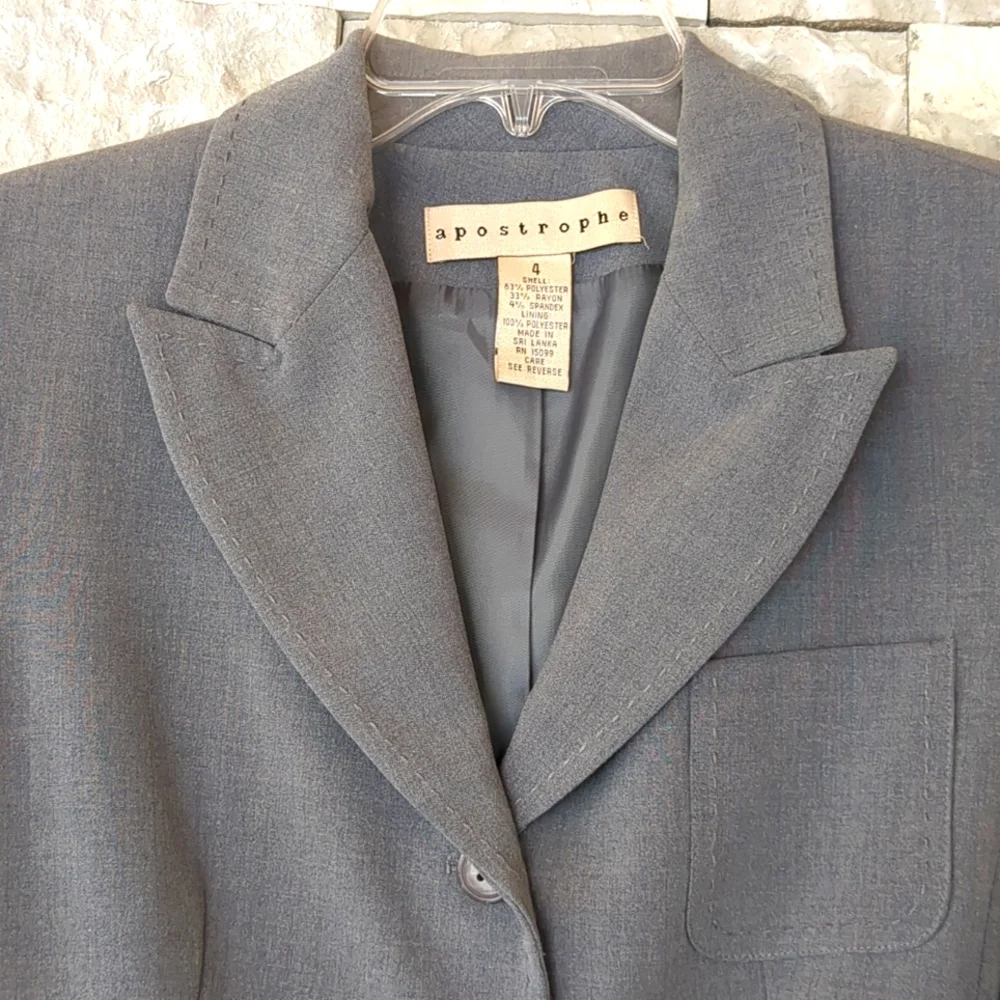 Apostrophe VTG 90s Blazer Dress Coat Sz 4 Dark Academia Classic Gray Grandpa EUC - Picture 5 of 11